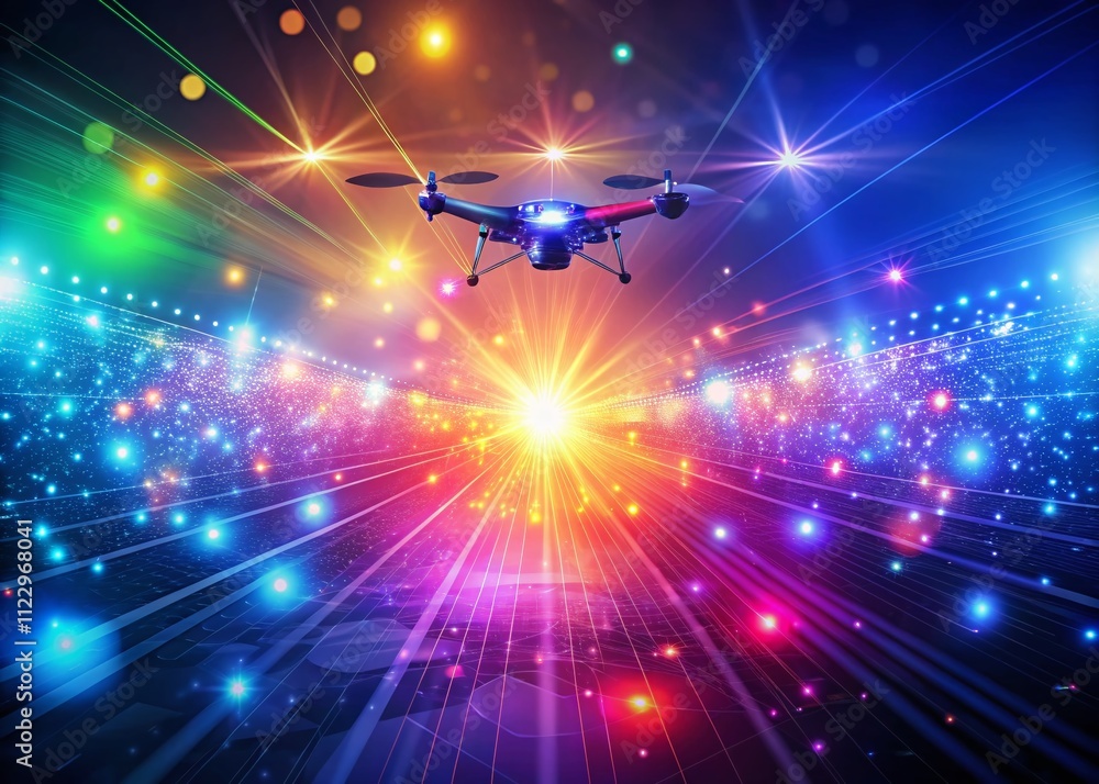 Poster high-tech abstract background featuring light waves and sparkling dots for futuristic design, digita
