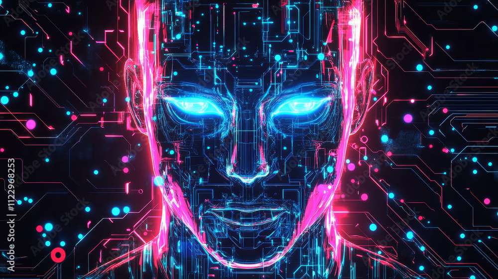 Poster artificial intelligence with circuit electric line style. digital futuristic machine learning design