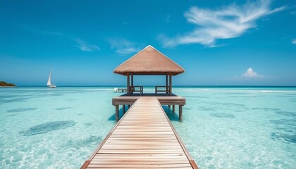 Wooden Overwater Deck Leads To Tropical Gazebo