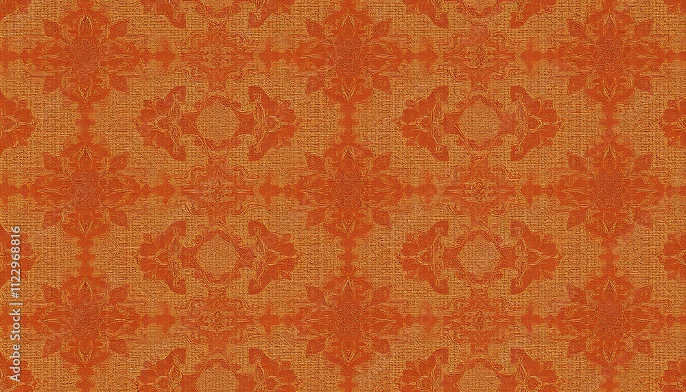 Aufkleber orange damask fabric texture seamless pattern design background. a seamless pattern of an orange dam