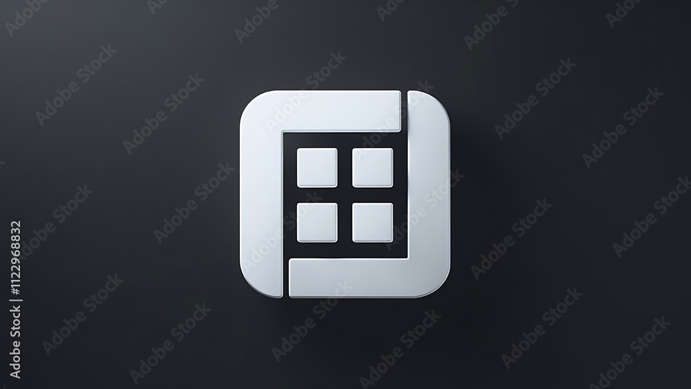 Poster a 3d rendered image shows modern minimalist white square grid interface design icon on a dark backgr