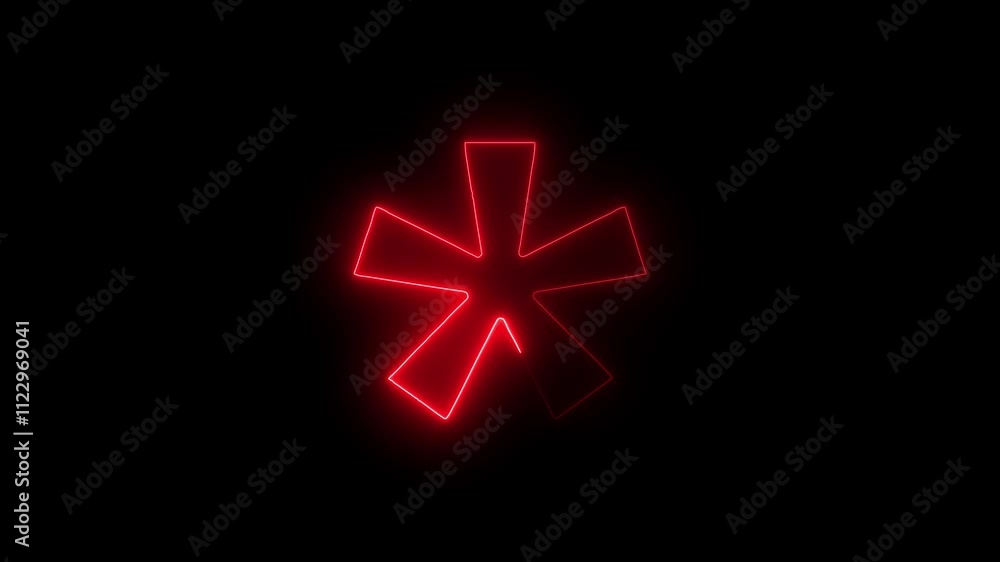 Poster neon light star frame rotation loading background animation. red color neon line star shape animatio