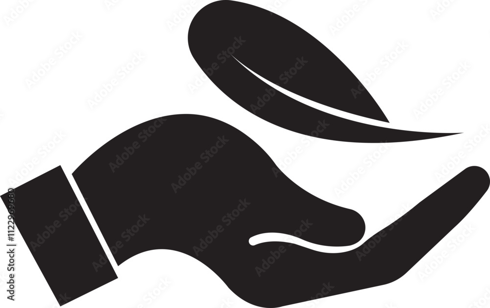 Aufkleber feather in hand icon. lightweight sign. sensitive vector with soft feather symbol in flat style. con