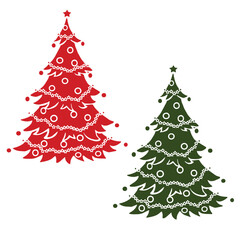 Christmas trees set isolated on white background. Colorful winter trees collection for holiday xmas and new year. Vector illustration.