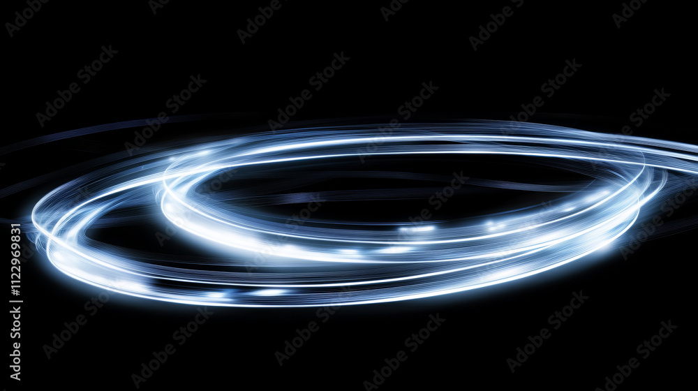 Poster set of glowing neon color circles round curve shape with wavy dynamic lines isolated on black backgr