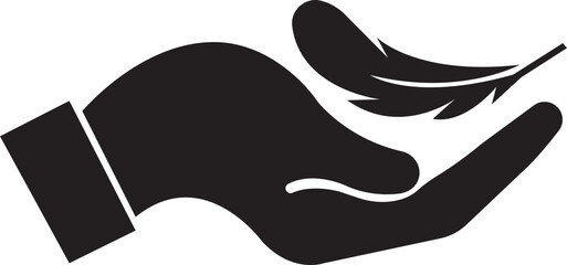 Obraz premium Feather in hand icon. Lightweight sign. Sensitive vector with soft feather symbol in flat style. Concept of light weight clothing fabric, light beauty product badge isolated on transparent background.