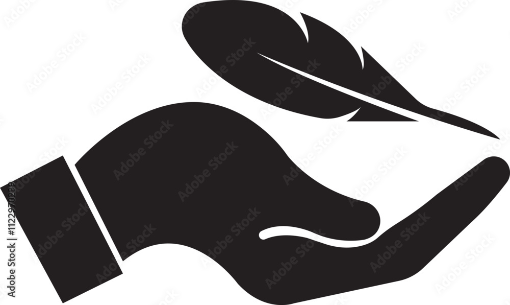 Aufkleber feather in hand icon. lightweight sign. sensitive vector with soft feather symbol in flat style. con