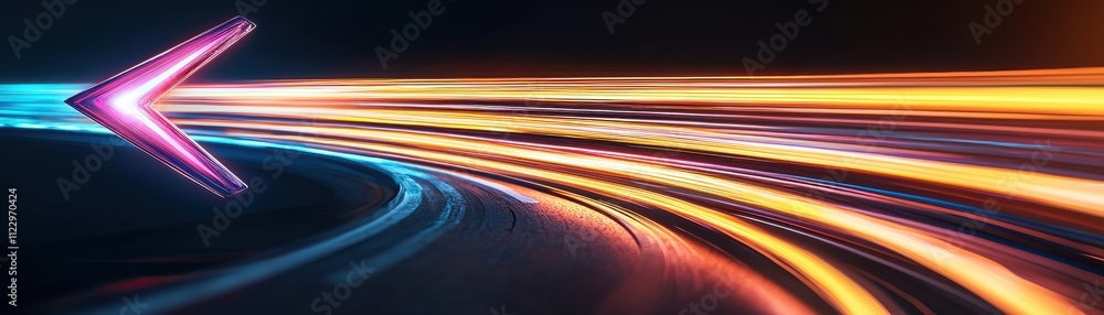 Aufkleber a vibrant, dynamic image showcasing colorful light trails and an arrow, suggesting motion and direct