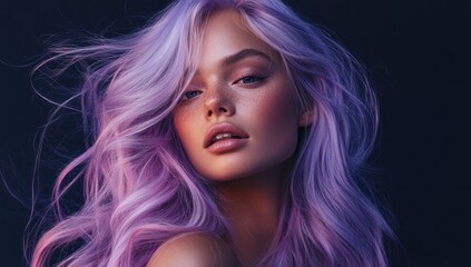 Fototapeta premium Purple Hair Beauty Portrait with Soft Lighting