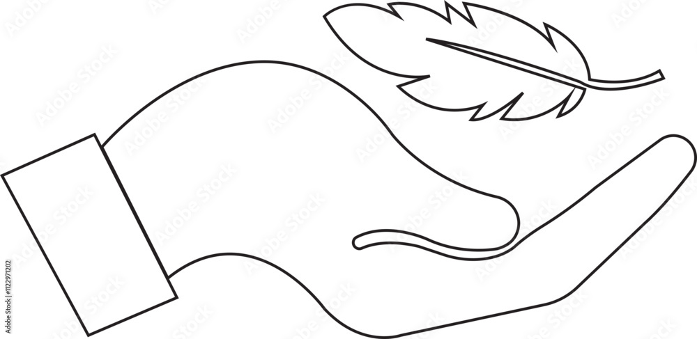 Aufkleber feather in hand icon. lightweight sign. sensitive vector with soft feather symbol in line style. con