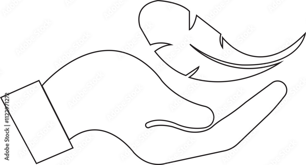 Aufkleber feather in hand icon. lightweight sign. sensitive vector with soft feather symbol in line style. con
