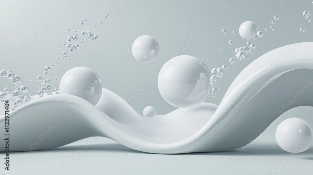 Poster experience the elegance of a wave of round, small particles flowing seamlessly in an abstract design
