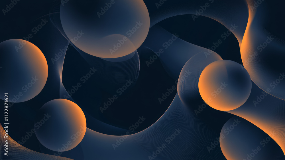 Poster experience the elegance of a wave of round, small particles flowing seamlessly in an abstract design