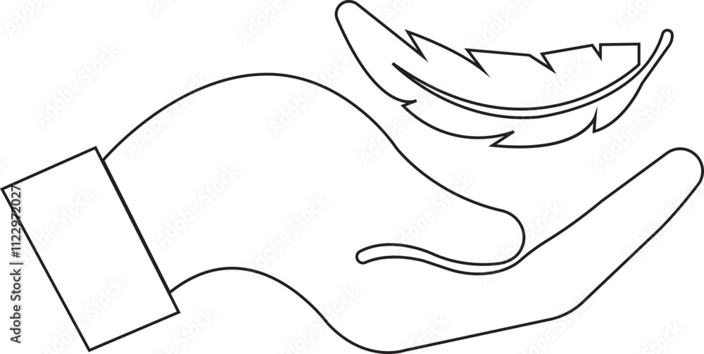 Aufkleber feather in hand icon. lightweight sign. sensitive vector with soft feather symbol in line style. con