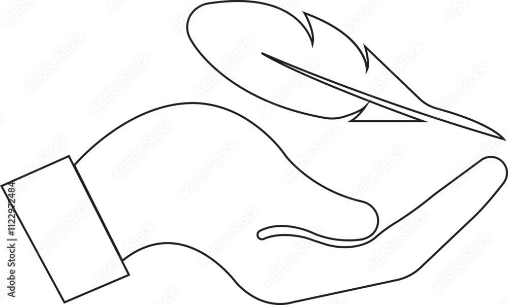 Aufkleber feather in hand icon. lightweight sign. sensitive vector with soft feather symbol in line style. con