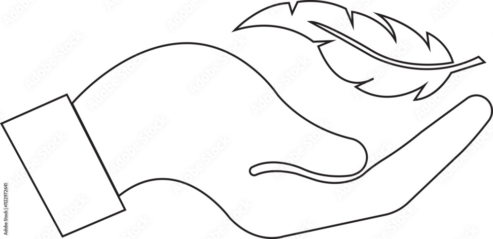 Aufkleber feather in hand icon. lightweight sign. sensitive vector with soft feather symbol in line style. con