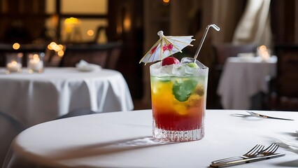 Different alcohol drinks in goblets and wine glasses on wedding buffet table