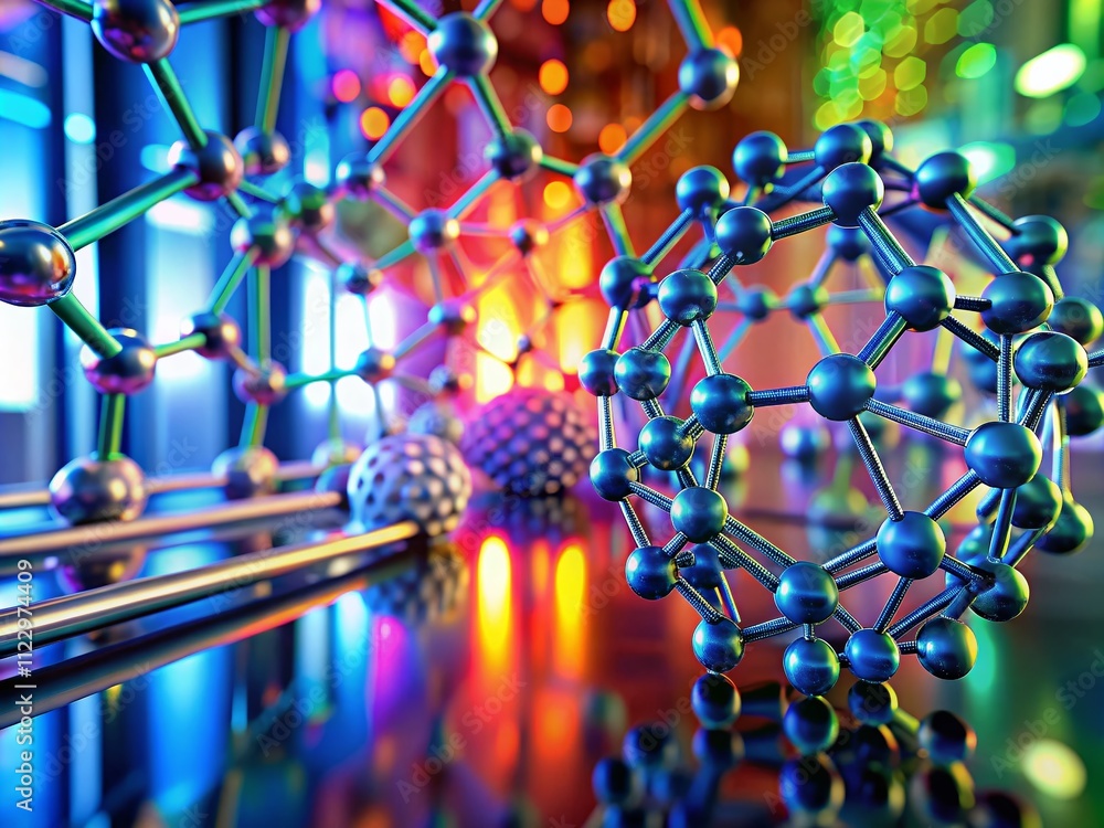 Poster intricate visualization of carbon nanotubes in a scientific environment, showcasing their unique str