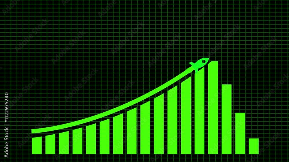 Poster business graph with rocket sale symbols. abstract business growth and graph chart icon animation on 