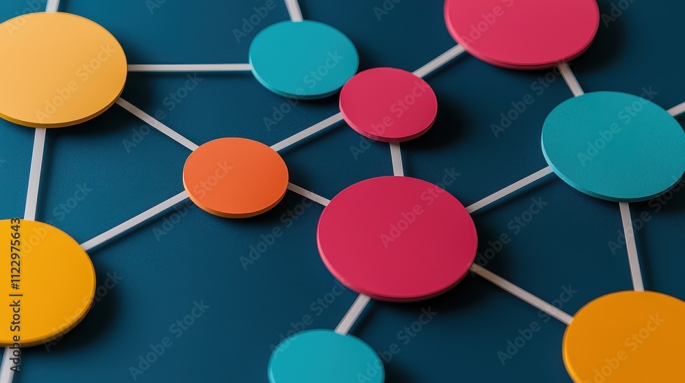 Poster seo keyword and data concept, dynamic flowchart illustrating seo strategies with colorful connection