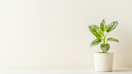 Minimalist indoor plant in a white pot against a plain white background.