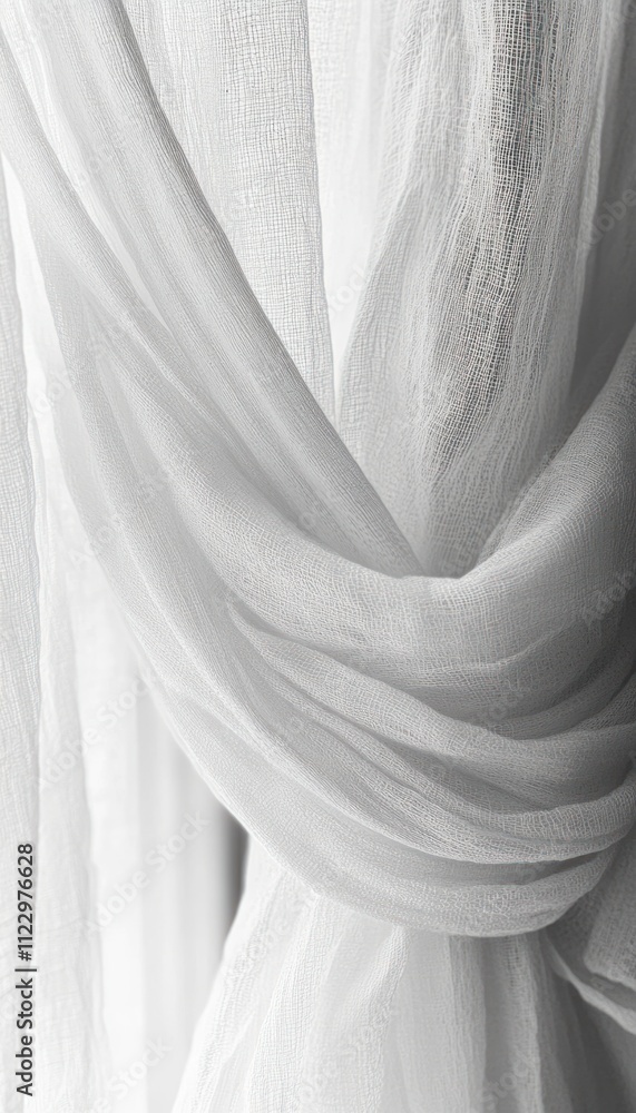 Poster a close-up of flowing white curtains, softly draping and letting light filter through.