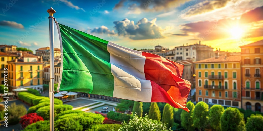 Poster italian flag frame with green background for custom text space in urban exploration photography cont