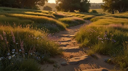 Naklejka premium The Path Through The Tranquil Meadows. Ideal for desktop wallpaper or background. 