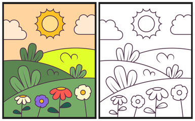 Seasons coloring page vector illustration