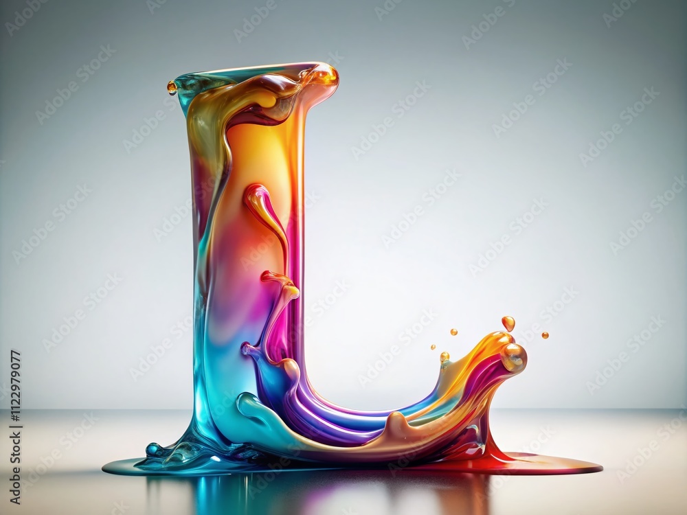 Poster liquid 3d font l alphabet set isolated on white background for creative design and typography projec