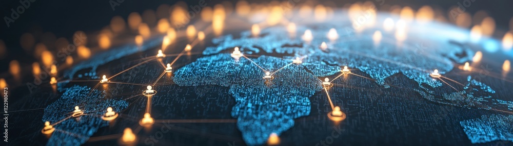 Poster a digital globe illuminated by network connections, showcasing a global communication landscape with