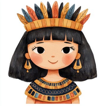 recommend clip art: Adorable Cartoon Pharaoh Girl Watercolor Illustration Cute Child Ancient Egypt Costume Pastel