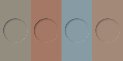 Pastel palette four colors with 3D circle frame paper cut style graphic illustration template.