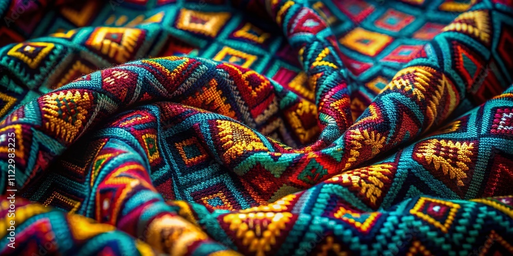 Poster low light photography of intricate geometric patterns on fabric showcasing shapes and textures in a 