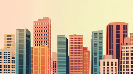 Fototapeta premium Colorful City Skyline, Modern Architecture, Urban Landscape