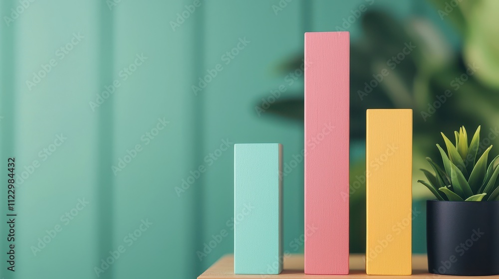 Poster seo keyword and data concept, colorful bar graph displaying keyword rankings and data insights for e