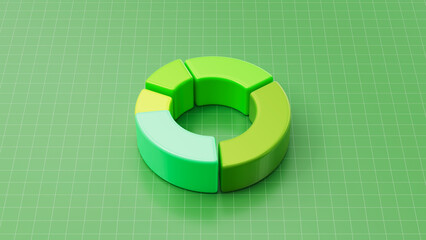 3D green donut pie chart with colorful segments. Information graphic. Financial visualization. 3d render illustration