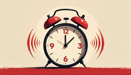 Classic alarm clock ringing with soundwaves, indicating urgency and time management