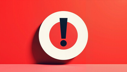 Bold exclamation mark inside a circular design on a striking red background, symbolizing urgency