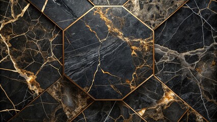 Fototapeta premium Luxurious Black Marble with Emperador Veins - High-Resolution Polished Limestone Texture in Elegant Polygon Design for Modern 3D Wallpaper Backgrounds