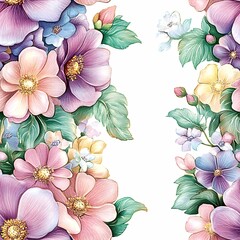Seamless striped watercolor floral