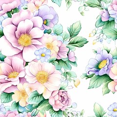 Seamless striped watercolor floral