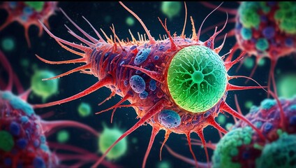 Fototapeta premium detailed focus photo of bacteria microorganisms made by AI generative