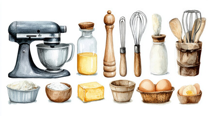 Custom vertical slats for kitchen with your photo Baking watercolor set with kitchen utensils, mixer, flour, and egg