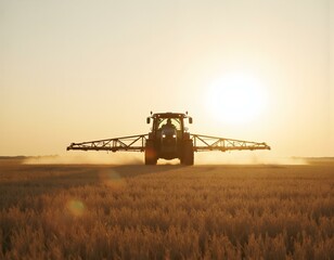 Fototapeta premium Serbia, Vojvodina Province, Tractor spraying herbicide in springtime wheat field