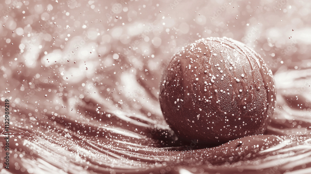 Poster a smooth chocolate sphere glides gracefully through a creamy mocha mousse, creating a whimsical and 