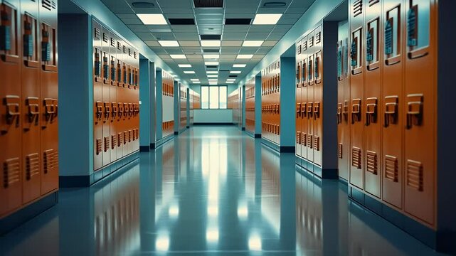 academic public corridor grade community technology academy hallway school empty campus education lockers line