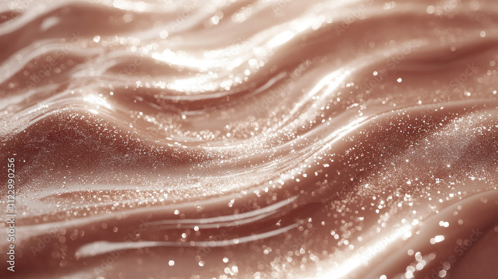 Poster soft mocha waves shimmer under bright sun rays, showcasing a mesmerizing blend of light and color th