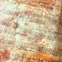 Vintage musical notes background texture.