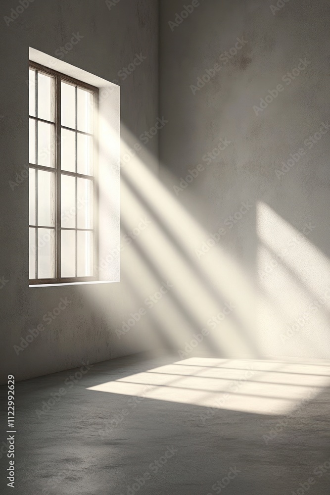 Aufkleber a sunlit room with a window casting shadows on the floor, creating a serene atmosphere.
